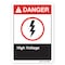 Signmission ANSI Danger, 7" Height, 10" Width, Rigid Plastic, 7" H, 10" W, Landscape, High Voltage 1 OS-DS-P-710-L-19858 - alternate 1
